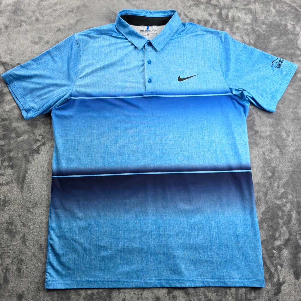 Nike‎ Golf Polo Mens Large Blue Ombre Dri-FIT Standard Fit Short Sleeve Logo